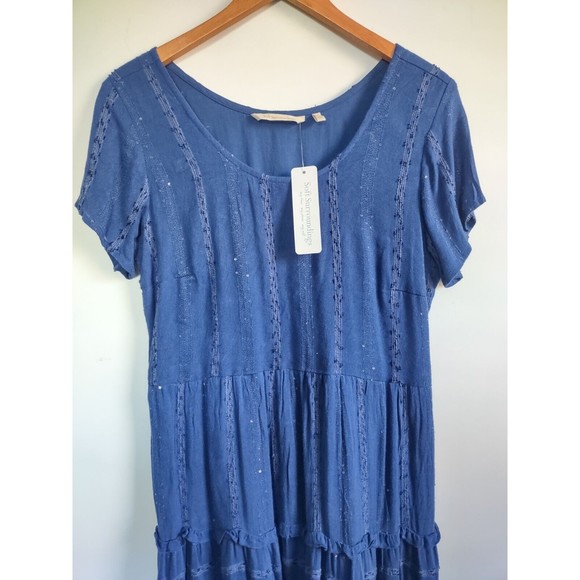 NWT Soft Surroundings Kara Tiered Maxi Dress Blue Shimmer Sequin Size Large $150 - Picture 4 of 11